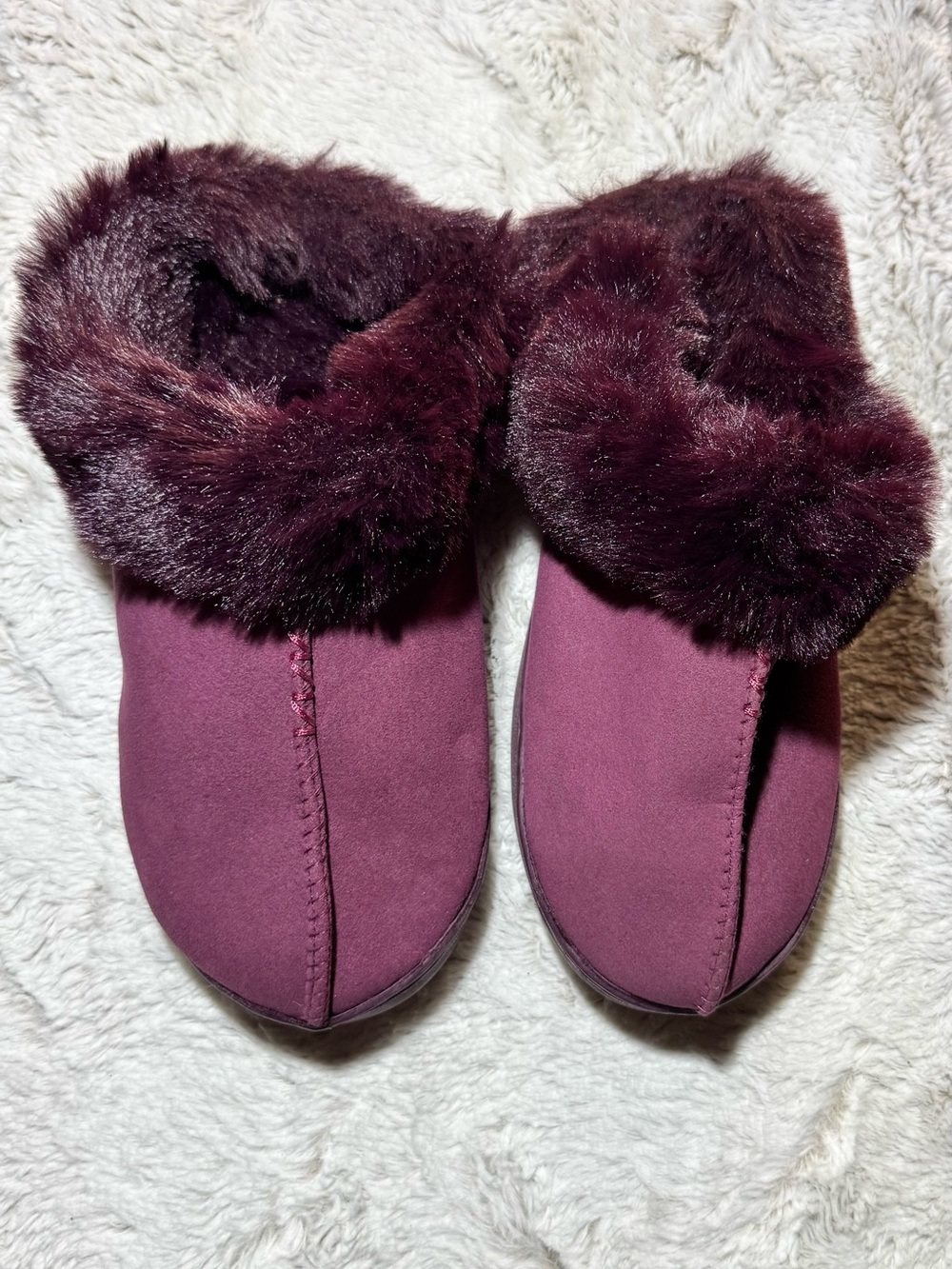 💜LC Lauren Conrad Purple  Faux-Fur Cuff Slip-On Slippers
